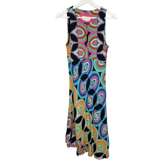 Anthropologie Kenzie Geometric Print Asymmetrical Midi Dress Multi Women's US 4 - Picture 3 of 12